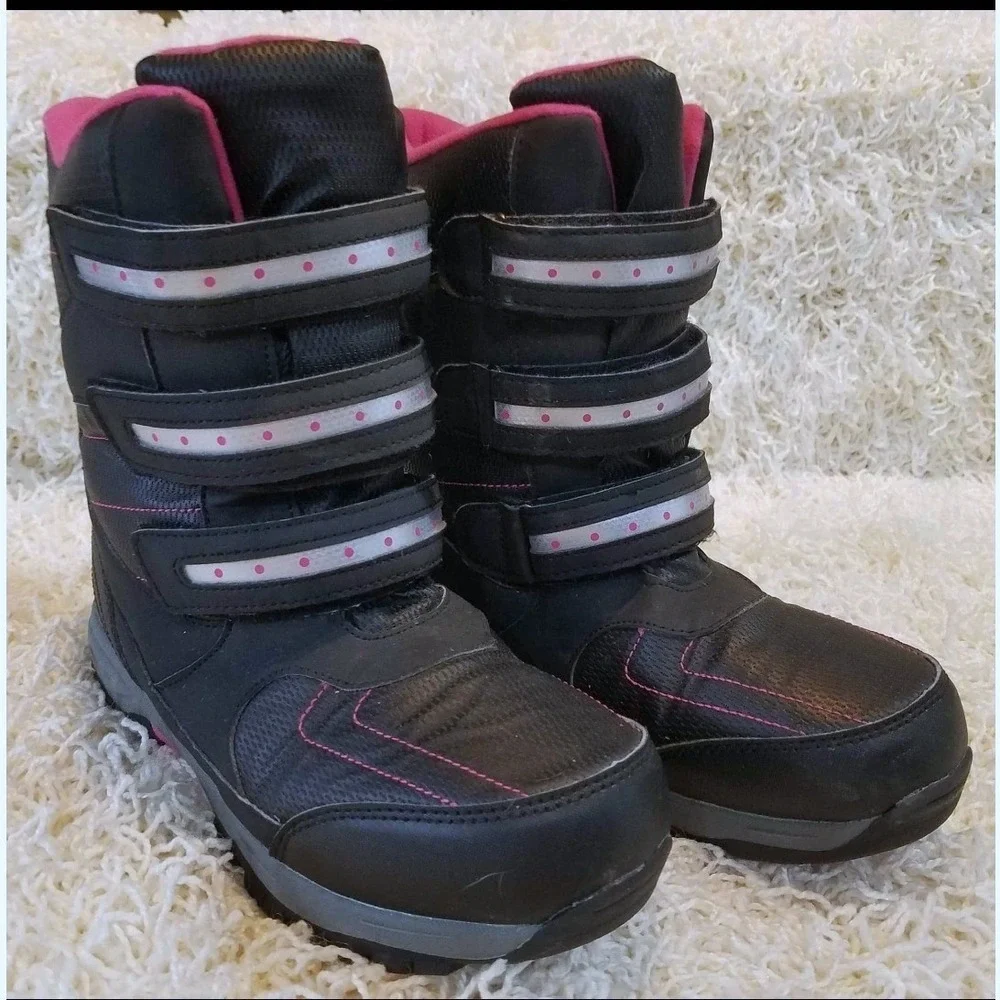 Totes Black Pink Madison Triple Strap Winter Snow Boots 5M Reflective Safety